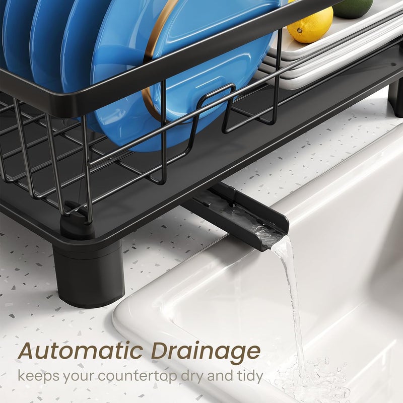 SNTD Dish Drying Rack - Small Dish Rack for Kitchen Counter, Stainless Steel Dish Drainer with Utensil Holder and Drainboard, 11" W x 15" L (Black) - Image 4